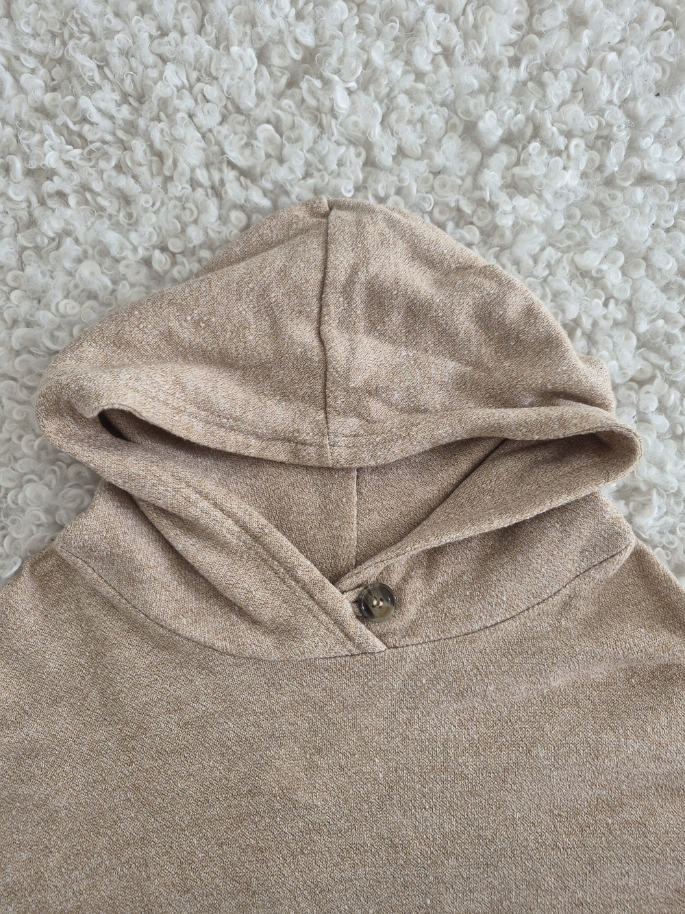 Korean Mixed Media Hooded Tunic Dress Beige Knit Blue Stripe Layered FIts M/S - Picture 6 of 11